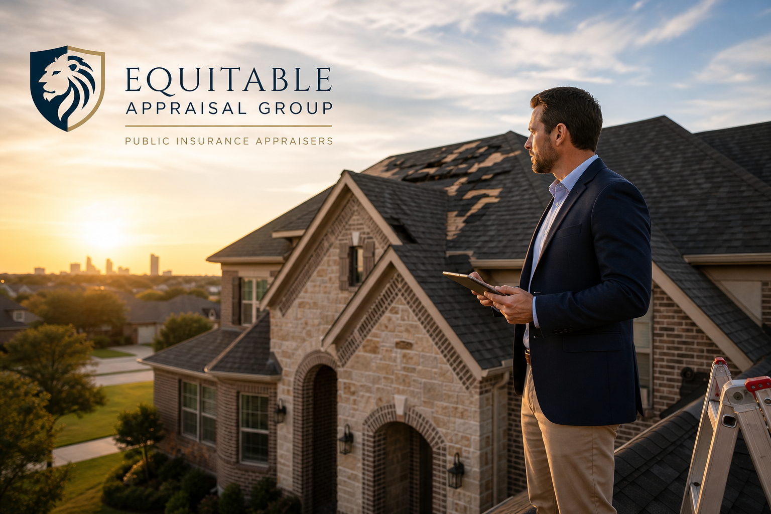 Expert appraiser inspecting storm damaged home in Plano, Texas